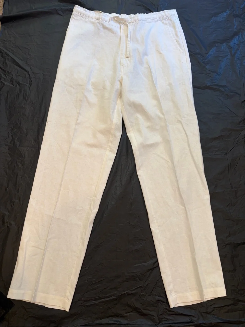 Linea Dome Pants Men's XL White Linen Blend Draw String Partial Elastic Waste